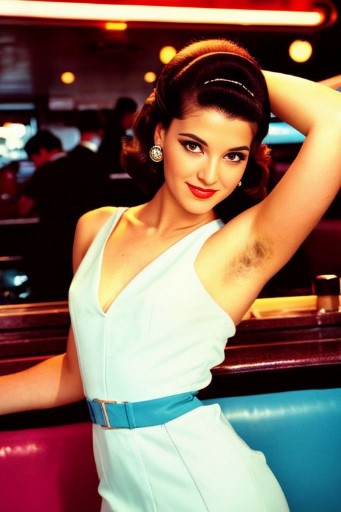 AI Photo of a woman from th 60s posing in a diner.