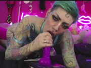 Tatted lady Gives oral sex Tease on Dildo! Needs rod Bad!